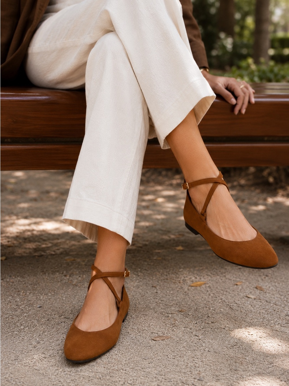 Zara Brown Suede Ballet Flats Double Strap Goat Leather EU 36 US 6 NWT